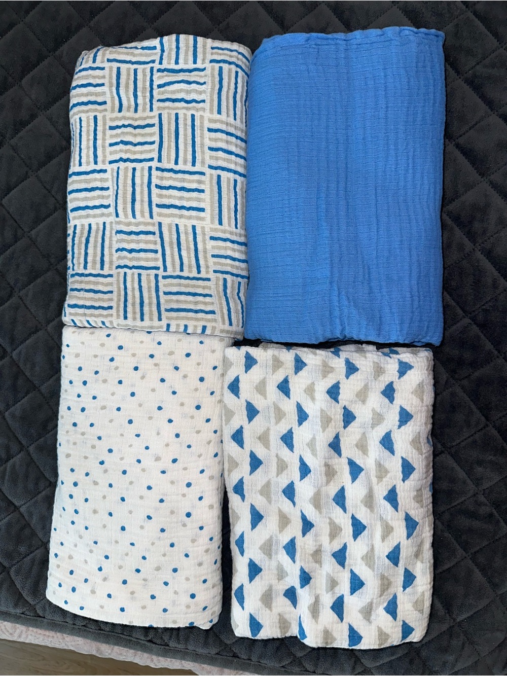 aden + anais Blue and White Muslin Swaddle Blanket Set - 4 Pack